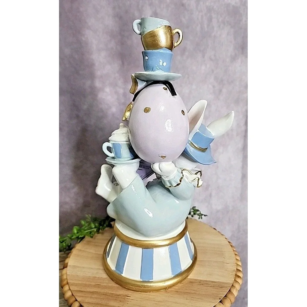 Easter Spring Blue Pastel Mad Hatter Bunny Rabbit Balancing Teacups Figurine 12